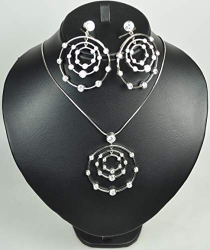 NECKLACE SET RHODIUM PLATED METAL WITH CUBIC ZIRCON STONE. (ST49268) SILVER