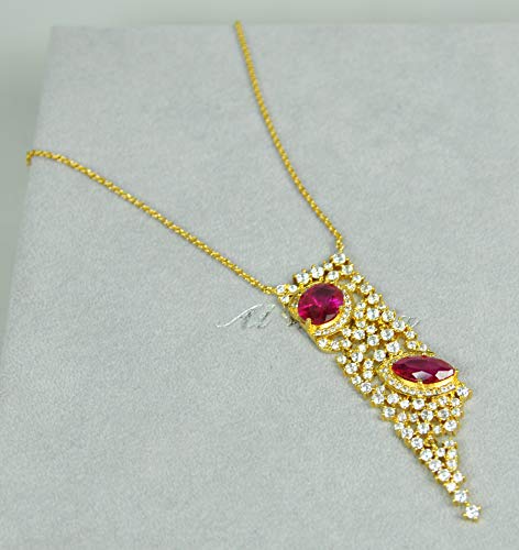 NECKLACE SET RHODIUM PLATED METAL WITH CUBIC ZIRCON STONE. (ST5601) GOLD/FUSCHIA