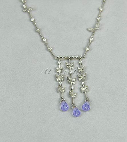 NECKLACE SET RHODIUM PLATED METAL WITH CUBIC ZIRCON STONE. (ST79093) SILVER/LT PURPLE