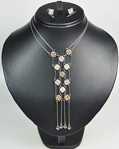 NECKLACE SET RHODIUM PLATED METAL WITH CUBIC ZIRCON STONE. (ST90041) BLACK/MULTY COLOR