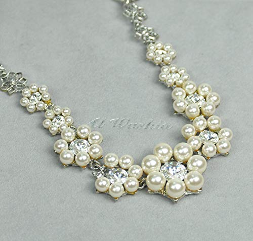 NECKLACE SET RHODIUM PLATED METAL WITH CUBIC ZIRCON STOSTNE AND PEARL.(N3819) Silver