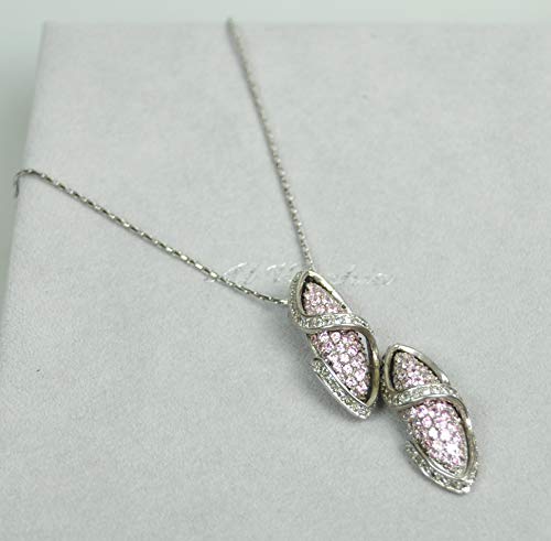 NECKLACE SET WITH CUBIC ZIRCON STONE. Rhodium Plated Metal with Swarovski Stone (DSF99) Silver/Pink Stone