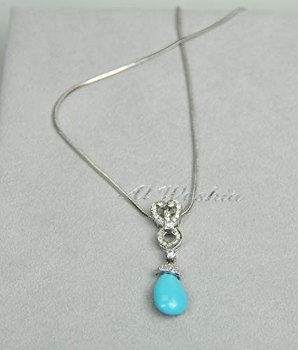 NECKLACE SET WITH EARRING. RHODIUM PLATED METAL WITH CUBIC ZIRCON STONE (ST49409) SILVER/TURQUOISE