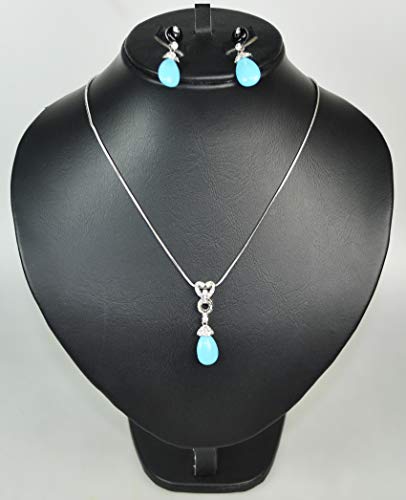 NECKLACE SET WITH EARRING. RHODIUM PLATED METAL WITH CUBIC ZIRCON STONE (ST49409) SILVER/TURQUOISE