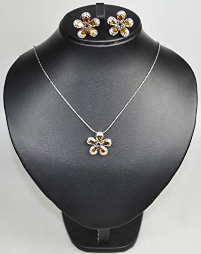 NECKLACE SET WITH EARRING RHODIUM PLATED METAL WITH CUBIC ZIRCON.(ST45024) SILVER/LIGHT TOPAZ