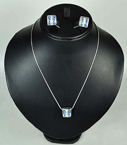 NECKLACE SET WITH EARRING Rhodium Plated with Cubic Zircon (MDSF99) SILVER/LIGHT BLUE
