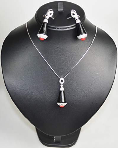 NECKLACE SET WITH RODIUM PLATED METAL WITH CUBIC ZIRCON STONE (ST49400) SILVER/BLACK RED