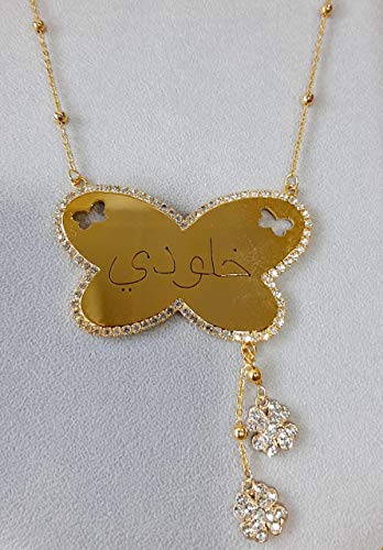Necklace, Rhodium Plated Metal with Cubic Zircon (N2668) Gold