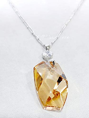 Necklace, Rhodium Plated Metal with Swarovski Crystal (N2506) Silver with Light Topaz