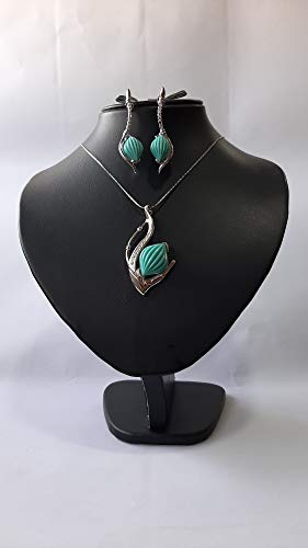 Necklace Set Belgian Design, Rhodium Plated Metal with Cubic Zircon (ST3836) Silver/Turquoise