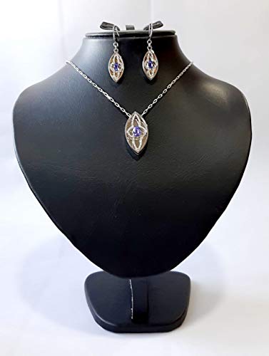 Necklace Set/Belgian Design/Rhodium Plated with Cubic Zircon (ST64476 Lt purple) Silver/Tanzanite