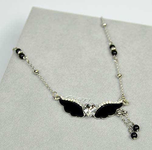 Necklace with Rhodium-plated metal with cubic zircon stone (N3795) Silver/black