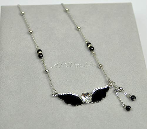 Necklace with Rhodium-plated metal with cubic zircon stone (N3795) Silver/black