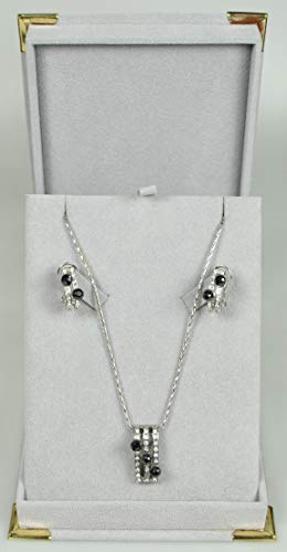 Rhodium-plated with Black Cubic Zirconia Stone Necklace Set