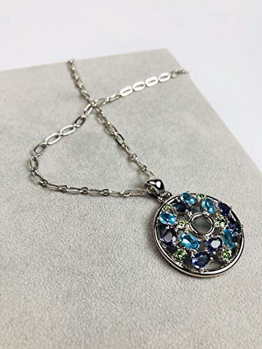 Rhodium-plated with Cubic Zirconia Stone Necklace (Round Pendant with Colorful Stones) (N73980) - Silver