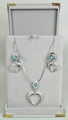 Rhodium-plated with Cubic Zirconia Stone Necklace Set (Blue Cubic Zirconia Stone on the Center of the pendant and…