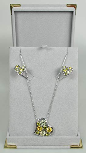 Rhodium-plated with Cubic Zirconia Stone Necklace Set (Heart-shaped Pendant and Earrings)