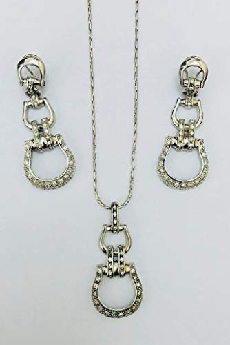 Rhodium-plated with Cubic Zirconia Stone Necklace Set (Horseshoe design Pendant and Earrings)