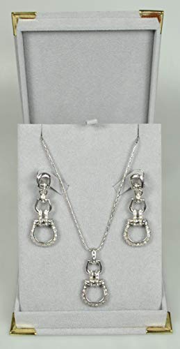 Rhodium-plated with Cubic Zirconia Stone Necklace Set (Horseshoe design Pendant and Earrings)