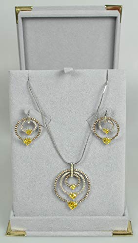 Rhodium-plated with Cubic Zirconia Stone Necklace Set (Yellow Heart-shaped Cubic Zirconia Stone in Pendant and Earrings)