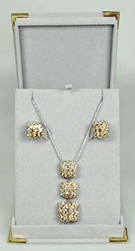 Rhodium-plated with Light Brown Cubic Zirconia Stone Necklace Set