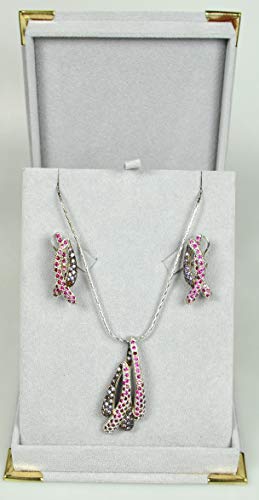 Rhodium-plated with Pink and Purple Cubic Zirconia Stone Necklace Set